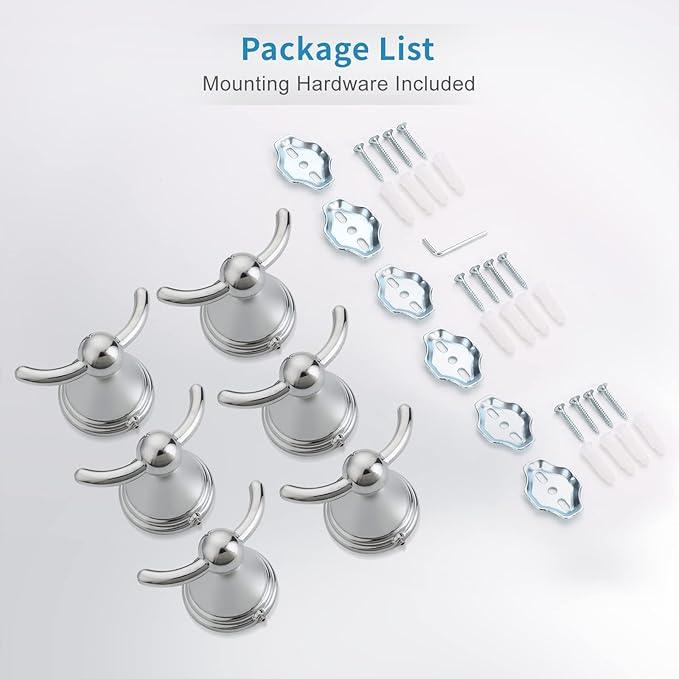 FILTA Bathroom Towel Hooks, Polished Chrome Robe & Towel Hooks for Wall Mounted, Traditional Towel and Robe Hooks for Hanging Towels, Bath Towel Holder for Shower(6 Pack) - ModernBath