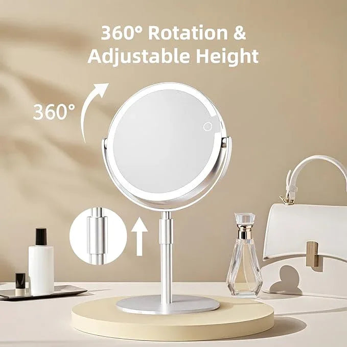 FRANO Lighted Makeup Mirror with Magnification (1X/10X), 8" Round Magnifying Vanity Mirror with Lights, Cordless Double Sided Light Weight Aluminum Alloy - Gifts Idea - ModernBath