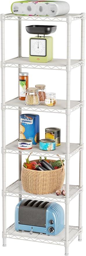 SINGAYE 6 Shelves Storage Shelf Wire Closet Bathroom Organizers Metal Pantry Kitchen Small Garage Shelving Unit Laundry Room Organization Home Corner Rack Estantes para Cocina White 10" Dx16 Wx60”H - ModernBath
