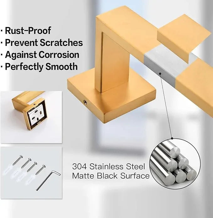 Bathroom Towel Bar Set 5 Pieces Brushed Gold Modern Bathroom Hardware Accessories Set Wall Mounted Include 16-InchTowel Bar,Towel Rack,Toilet Paper Holder with Shelf,Towel Robe Hook - ModernBath