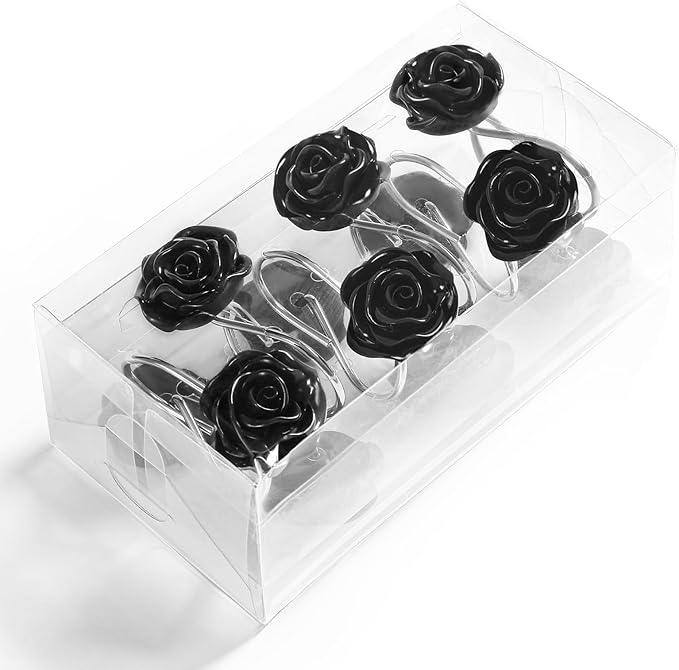 Litabel Rose Flower Shower Curtain Hooks 12PCS,Home Decorative Black Rose Shower Curtain Hooks Metal Rustproof Cute Rose Flower Shower Hooks Rings Bathroom Shower Rods Curtains - ModernBath