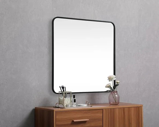 ARS Concepts Aura, Soft Corner Metal Square Mirror 30X30 Inch in, Modern, Black - ModernBath