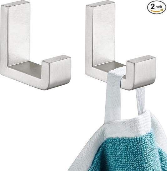 APLusee Brushed Nickel Towel Hook 2 Pack, 304 Stainless Steel L Shape Coat Hook, Bath Storage Wall Mounted - ModernBath