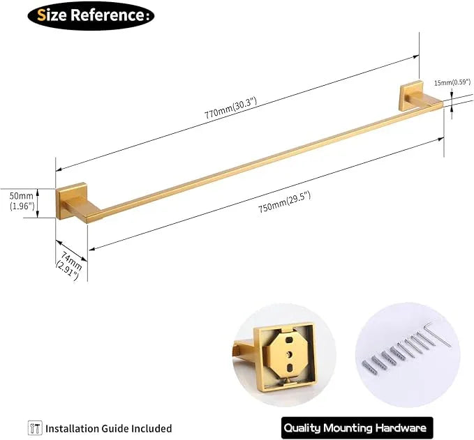 GERZWY 30-Inch Towel Bar, Gold Stainless Steel Bathroom Wall Mounted Towel Rail, Heavy Duty Hand Towel Holder JG1901A75-BE - ModernBath