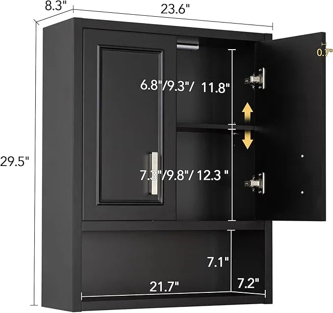Black Wall Cabinet 23x29 inch for Bathroom Laundry Room Bedroom Kitchen Wood Medicine Cabinet, DIY Lighting, Soft-Close Hinge, 2 Door,Above Toilet Storage - ModernBath