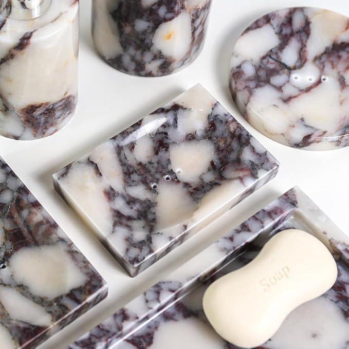 Luxurious Natural Marble Soap Dish Tray Marble Soap Holder Trinket Plate for Bathroom Sink Kitchen Countertop Bedroom Vanity Bathroom Accessory Rectangular（2 Combinations） - ModernBath