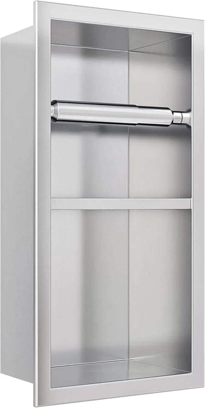 Recessed Toilet Paper Holder, 304 Stainless Steel Bathroom Toilet Paper Holder with Storage, in Wall Tissue Toilet Roll Holder, Brushed Nickel - ModernBath