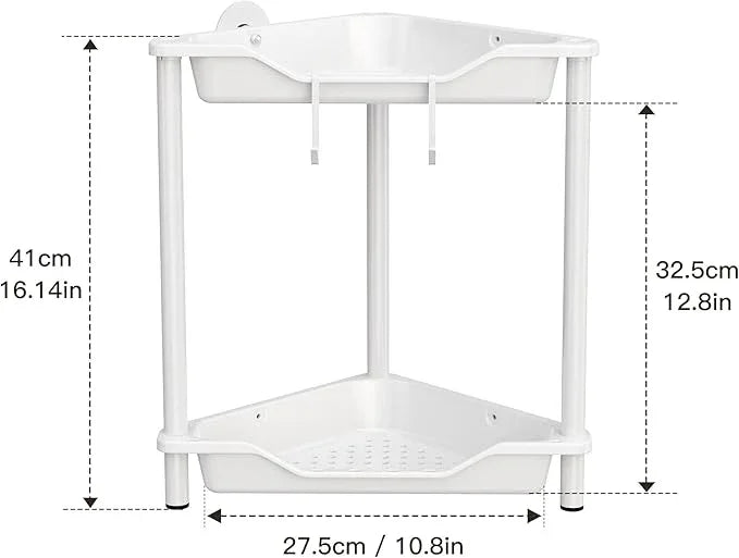 Orimade Rustproof 2 Tier Floor Standing Corner Shower Caddy Organizer, Plastic Metal Splicing Floor Corner Shelf Rack Stands for Bathroom, White - ModernBath