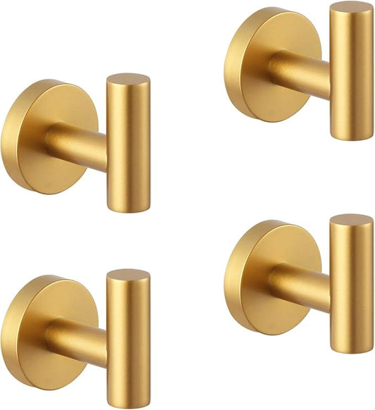 GERZWY Gold Stainless Steel Towel Hook Wall Mounted Robe Hook Heavy Duty Coat Hook Luxury Hooks for Bathroom Hotel 4 Pack AG1307B-BE