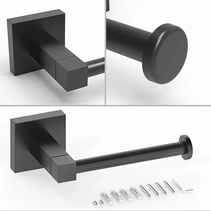 RUACQ Toilet Paper Holder Wall Mount,Square Base Tissue Roll Holder for Bathroom,Toilet Roll Holder Stainless Steel(Matte Black) - ModernBath