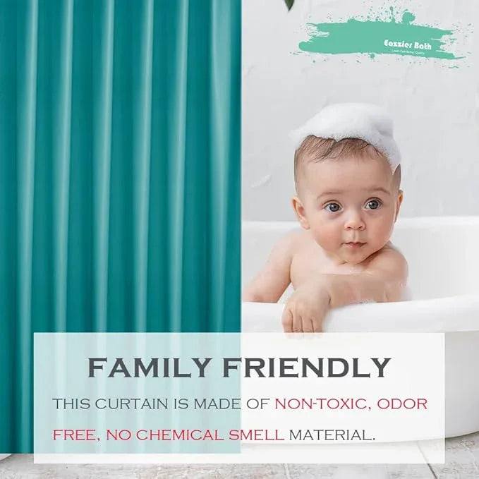 Eazzier Bath Teal Plastic Shower Curtain Or Liner, 72x72 Inch Lightweight Blue Green Coral Plastic Bathroom Shower Showroom Inner Curtain with Rustproof Metal Grommet Holes and Weighted Magnets - ModernBath