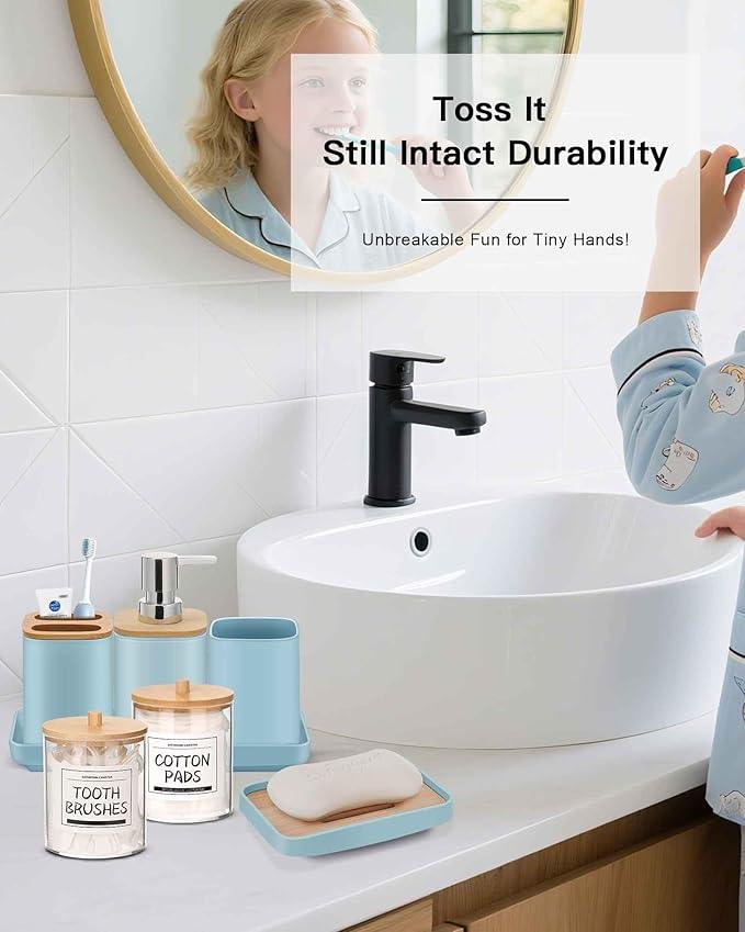 Bathroom Accessories Set,Blue Bathroom Set,24 Pieces Bathroom Accessory Set with Shower Curtain,Trash Can for Bathroom Accessories Décor and Home Gifts - ModernBath