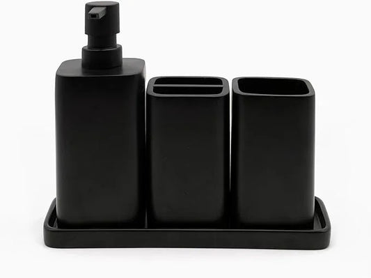 ZCCZ Beige Bathroom Accessory Sets, 4 Pieces Bathroom Accessories Complete Set Vanity Countertop Accessory Set, Includes Lotion Dispenser Soap Pump, Tumbler, Toothbrush Holder and Tray - ModernBath