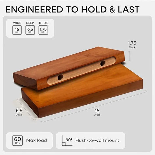 Homeforia 16 inch Oak Floating Shelf, High End Solid Real Wood 16inch Small Floating Shelves for Wall Mounted, Honey Oak Wooden 16in Floating Shelves, Heavy Duty Bracket, 16 X 6.5 X 1.75 in, Set of 3 - ModernBath