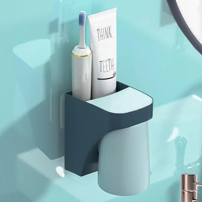 Magnetic Cup Holder for Bathroom, sgzscl Toothbrush Wall Mounted Toothpaste Storage Drain Drill-Free Space Saving Organizer for Family Members - ModernBath