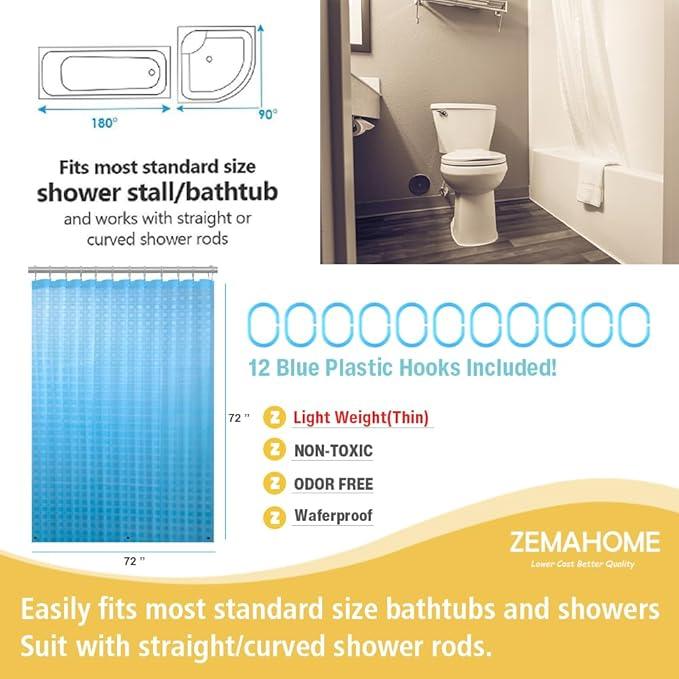 ZEMAHOMEEVA 3D Blue Geometric Plastic Shower Curtain Liner - Premium Light Weight 72" x 72" Blue Bathroom Shower Showroom Curtain Liner with Rustproof Metal Gromments and Weighted Magnet - ModernBath
