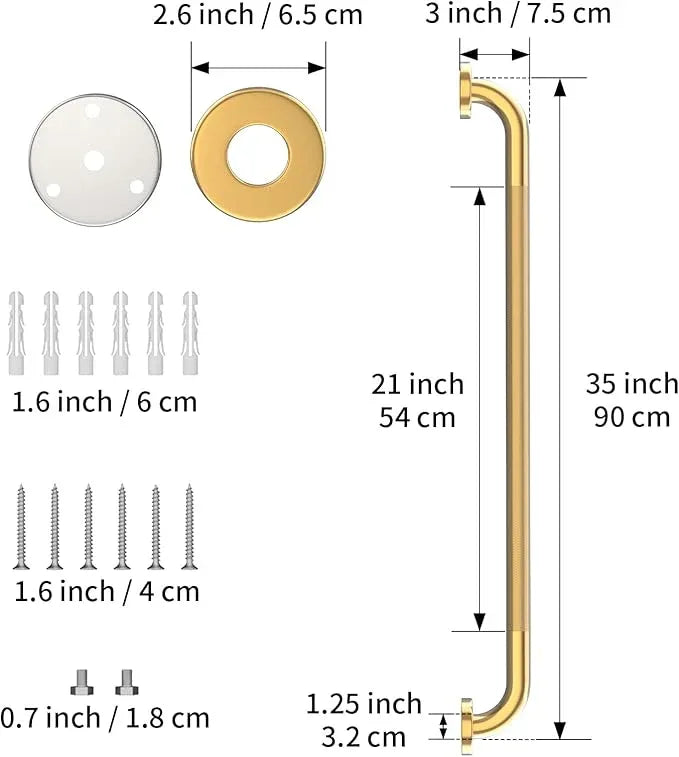 36 Inch Anti Slip Shower Grab Bar Gold, Munzong 2 Pack Bathroom Grab Bar, Knurled Bathroom Balance Bar,Safety Hand Rail Support Handicap Elderly Injury Senior Assist Bath Handle - ModernBath