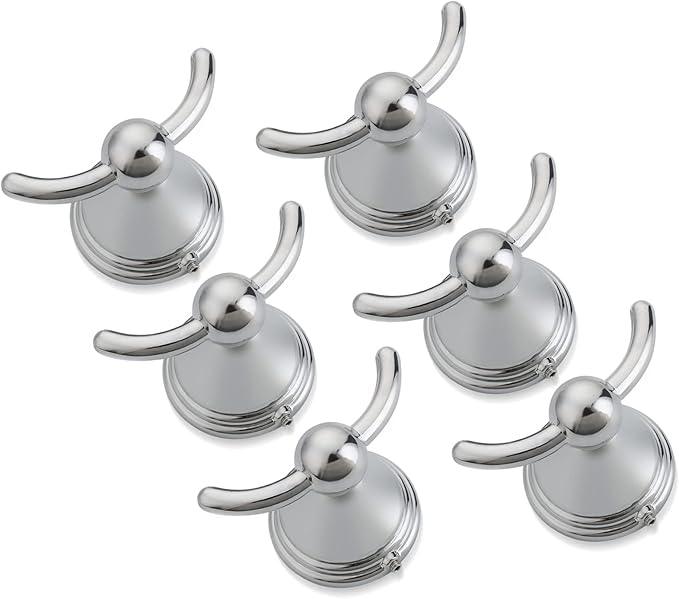 FILTA Bathroom Towel Hooks, Polished Chrome Robe & Towel Hooks for Wall Mounted, Traditional Towel and Robe Hooks for Hanging Towels, Bath Towel Holder for Shower(6 Pack) - ModernBath