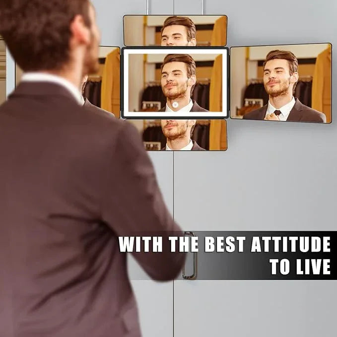 OLIBUY 5 Way Mirror, 360 Mirror for Self Hair Cutting and Brading Hair, Clear Anti-Fog HD Glass, USB Rechargeable, Portable Height Adjustable Telescoping Hooks - ModernBath