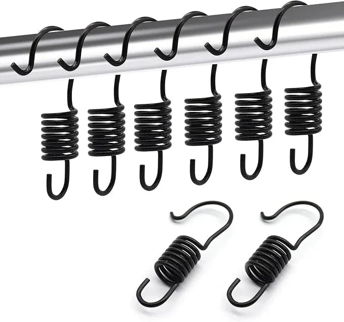 12 PCS Set of Shower Curtain Hooks, Spiral Hard Spring Shower Curtain Rings, Decorative Silver Shower Curtain Hook Rings, Rust Proof Shower Curtain Rings, Shower Curtain Hooks, Black - ModernBath