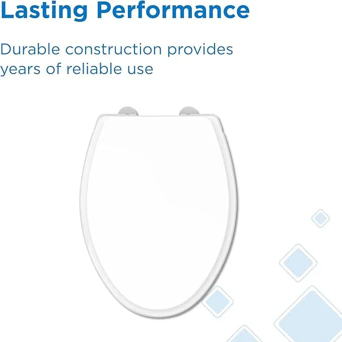 Gerber Soft-Close Elongated Toilet Seat with Two Button Quick-Release, Top-Mount Installation, Non-Slip Bumpers, and Cover, Heavy-Duty Plastic, White, GC550130 - ModernBath