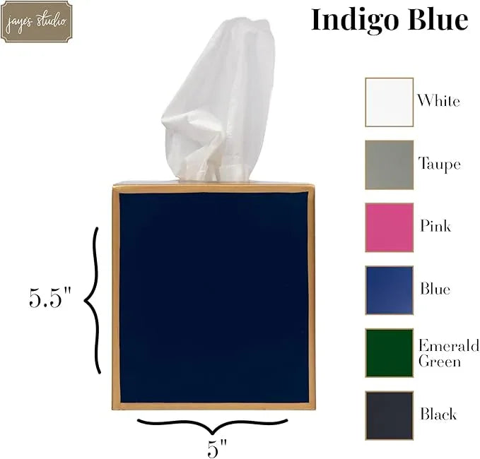 Jaye’s Studio Decorative Tissue Box Holder Square – Indigo Blue Tissue Box Cover Gold Tissue Holder for Bathroom Accessories Countertop, Farmhouse Bedroom Decor, Office Metal Tissue Box Covers Cube - ModernBath