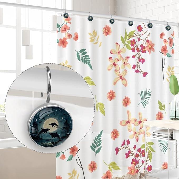12 Packs Jumping Whales Shower Curtain Hooks, Stainless Steel Glass Shower Curtain Rings for Bathroom, Rustproof Metal Curtain Rod Hooks - ModernBath