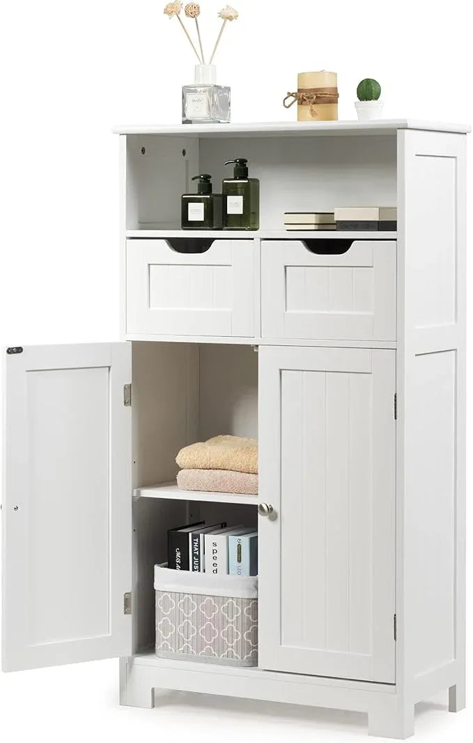GLACER Multifunctional Floor Cabinet, Bathroom Cabinet with Removable Drawers and Adjustable Shelf for Bathroom, Living Room, Kitchen or Entryway, 24 x 12 x 43 inches (White) - ModernBath