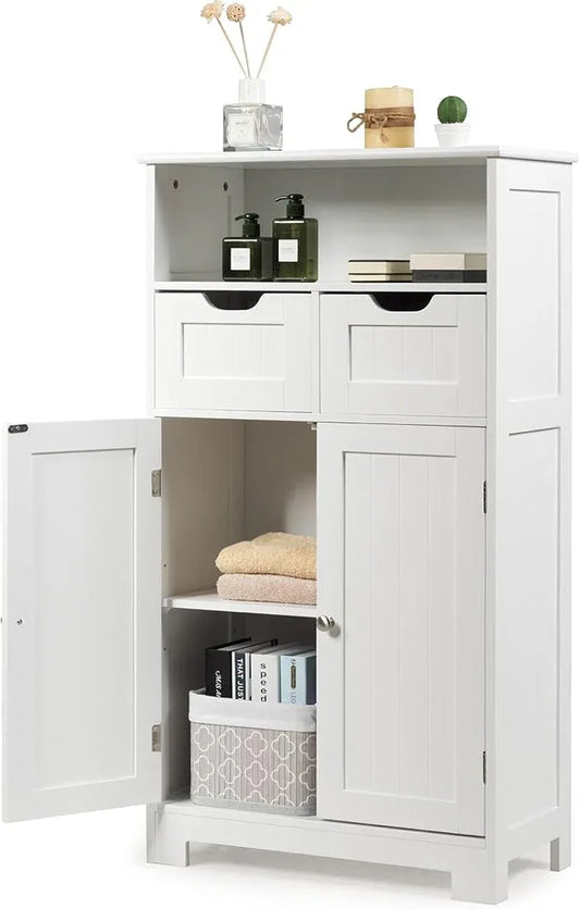 GLACER Multifunctional Floor Cabinet, Bathroom Cabinet with Removable Drawers and Adjustable Shelf for Bathroom, Living Room, Kitchen or Entryway, 24 x 12 x 43 inches (White) - ModernBath