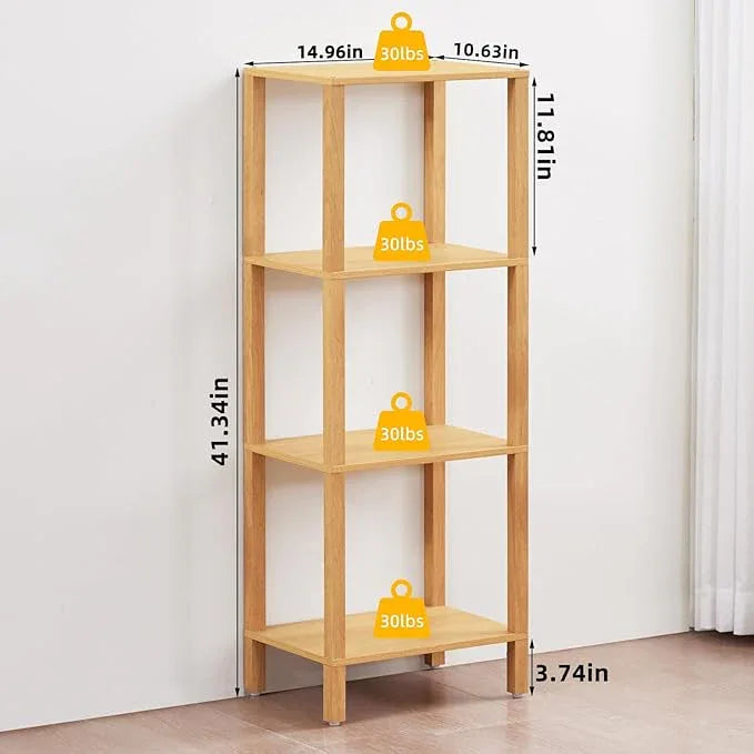 4 Tier Tall Bookshelf with Storage - Small Bookcase for Small Spaces, Shelf for Living Room, Office, Bedroom, Kitchen - Industrial Modern Natural Book Shelf - ModernBath