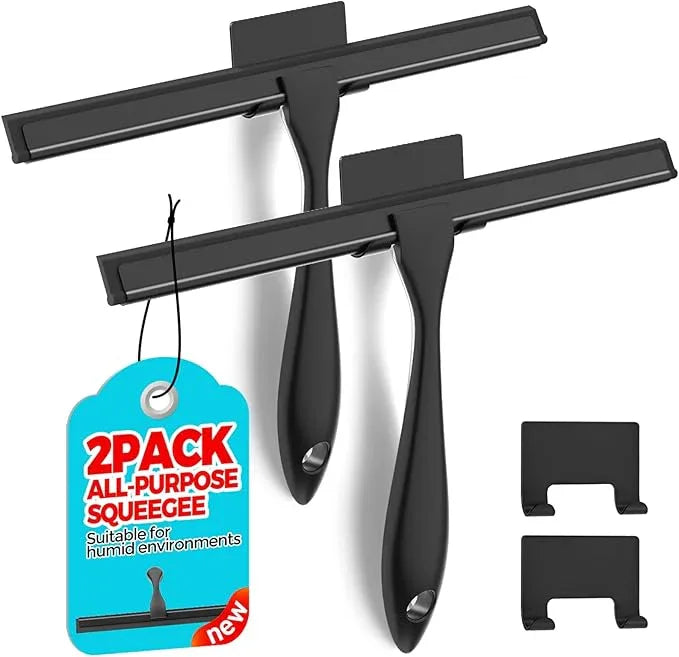 ALFLOD 2PACK 12-Inch All-Purpose Shower Squeegee for Shower Doors, Bath Linen Sets, Tile Shower Walls, Bathroom, Window, Glass and Car Windshield, Mirrors and Kitchen-Stainless Steel, Black - ModernBath