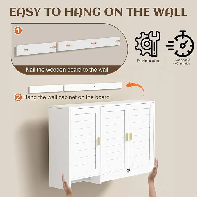 PAKASEPT 44.8" W Kitchen Wall Cabinet, Laundry Room Cabinets - Bathroom Wall Cabinet with Flip-Bottom Drawer and Hanging Rod, Storage Cabinets for Bathroom, Kitchen, Entryway, Laundry Room - ModernBath