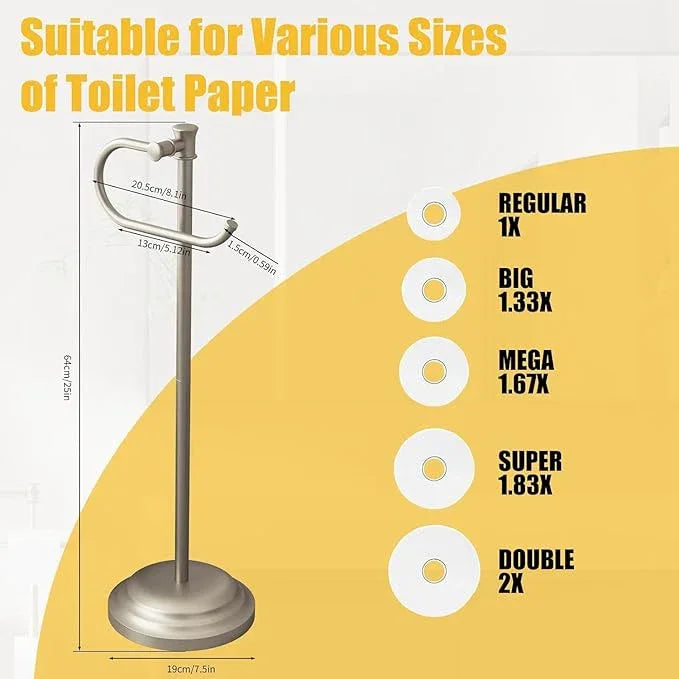 BESy Toilet Paper Holder Stand SUS 304 Free Standing Bathroom Tissue Holder with Storage Hardware Accessories Rack Hand Towel Bar Rustproof Lavatory Tissue Roll Holder Floor Modern Brushed Nickel - ModernBath