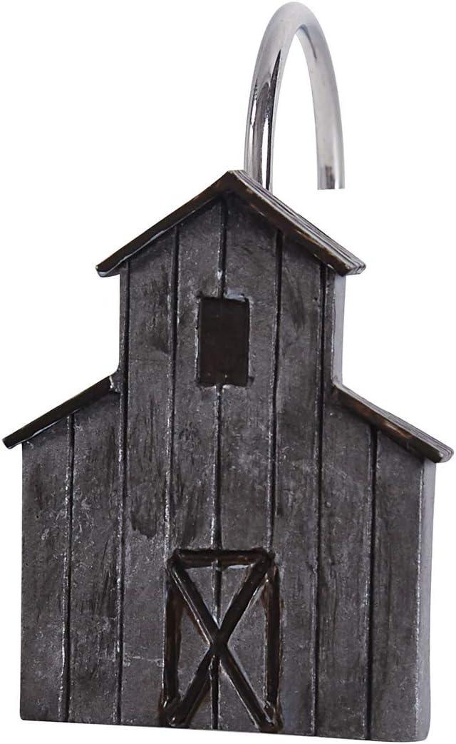 Park Designs Antique Farmhouse Barn Shower Curtain Hooks | Rustic Decorative Shower Curtain Rings Set of 12 | Resin & Stainless Steel Bathroom Shower Hooks | Vintage Country Bathroom Decor - ModernBath