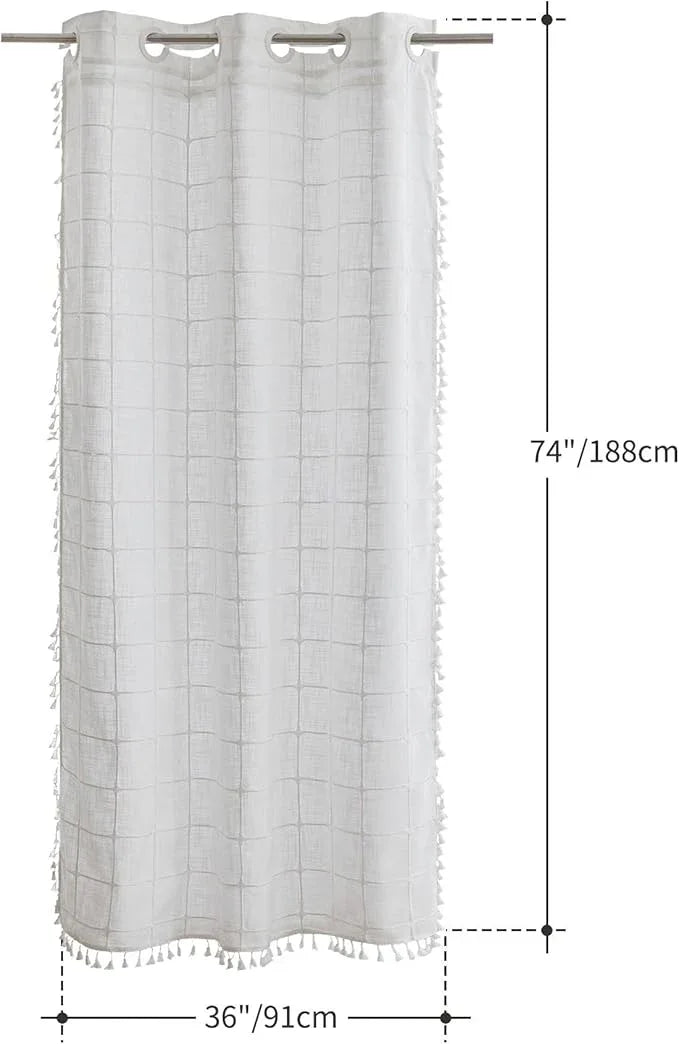 River Dream White Farmhouse Shower Curtain with Snap-in Liner, No Hooks Needed,with Magnets,with Tassels,Water Repellent&Machine Washable,36x74Inch - ModernBath