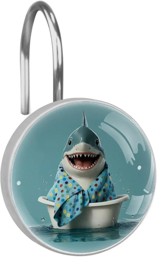 Bathing Cartoon Shark Shower Curtain Hooks Rings, Stainless Steel Rust Proof Shower Curtain Hooks, Decorative Shower Hooks for Bathroom Shower Rods Curtains, Set of 12 - ModernBath
