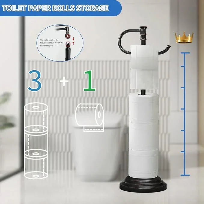 RUMOSE Toilet Paper Holder Stand for Floor, Oil Rubbed Bronze Adjustable (12.4" to 22.8") Bathroom Toilet Tissue Holder, Free Standing Toilet Paper Roll Holder with Storage, Stainless Steel - ModernBath