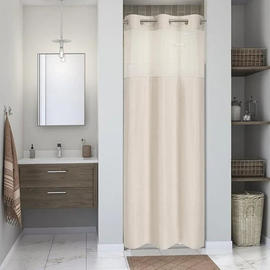 eachope Stall No Hooks Needed Linen Textured Shower Curtain with Snap-in Fabric Liner Set,Hotel Luxury Decor Shower Curtains for Bathroom with Mesh Top Window,Waterproof & Washable,36Wx74H,Cream - ModernBath