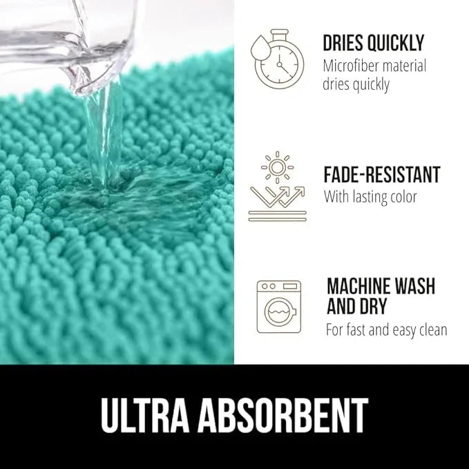 GORILLA GRIP Bathroom Rug Sets, Soft Chenille 2 Piece Area Rugs Set, Toilet Base Mat and 30x20 Carpet, Absorbent Microfiber Washable Mats Dry Quickly, Home Décor and Bath Room Accessories, Turquoise - ModernBath