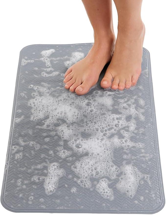 ENKOSI Non Slip Bath Mat for Tub and Shower Floors – Anti Slip Shower Mat with Secure Suction Cup Grip – Soft Grey Bathtub Mat for Inside Bath Tub and Smooth Bathroom Stalls (28x16 Gray) - ModernBath