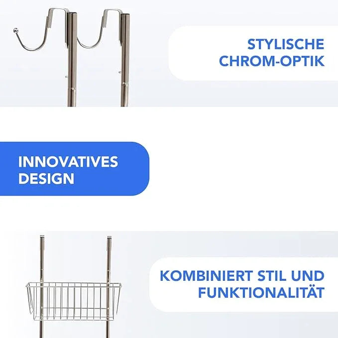 Bamodi Shower Caddy Hanging - 2 Tier Over Door Chrome Plated - No Drilling Required - Fits Shower Screens up to 0.78 inches - Hangable Shower Rack with 2 Towel Hooks (27.5 x 7.5 x 7.3 INCHES) - ModernBath