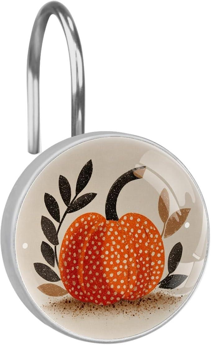 Pumpkin Shower Curtain Hooks, Cute 12Pcs Decorative Bath Shower Curtain Rings for Shower Curtain Rods, Crystal Glass Curtain Hooks for Bathroom, Bedroom, Farmhouse - ModernBath