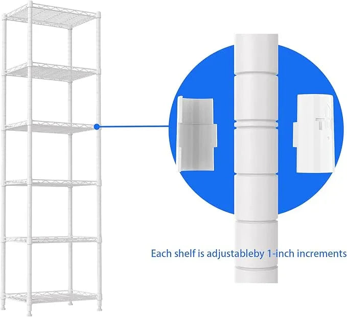 REGILLER 6 Wire Shelving Steel Storage Rack Adjustable Unit Shelves for Laundry Bathroom Kitchen Pantry Closet(White,11.7" D x 16.8" W x 63" H) - ModernBath