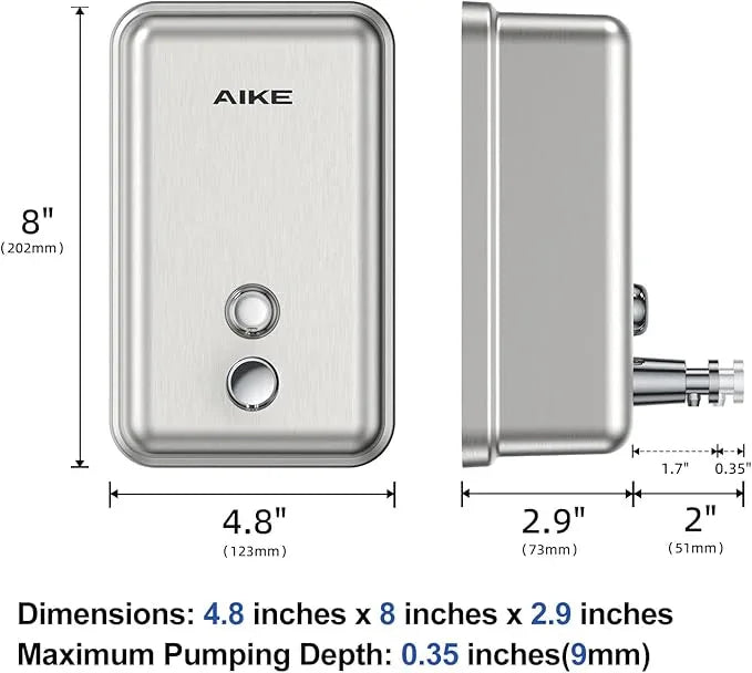 AIKE 37oz Surface Mount Stainless Steel Soap Dispenser for Commercial,Brushed Stianless Steel Finish Model AK1003 - ModernBath