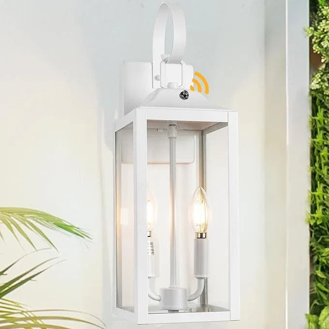White Dusk to Dawn Outdoor Wall Lantern 2-Light, 19" Large Outside Modern Wall Sconce Light Fixture, Industrial Porch Light Wall Mount with Glass, Waterproof Farmhouse Exterior Lamp Lighting - ModernBath