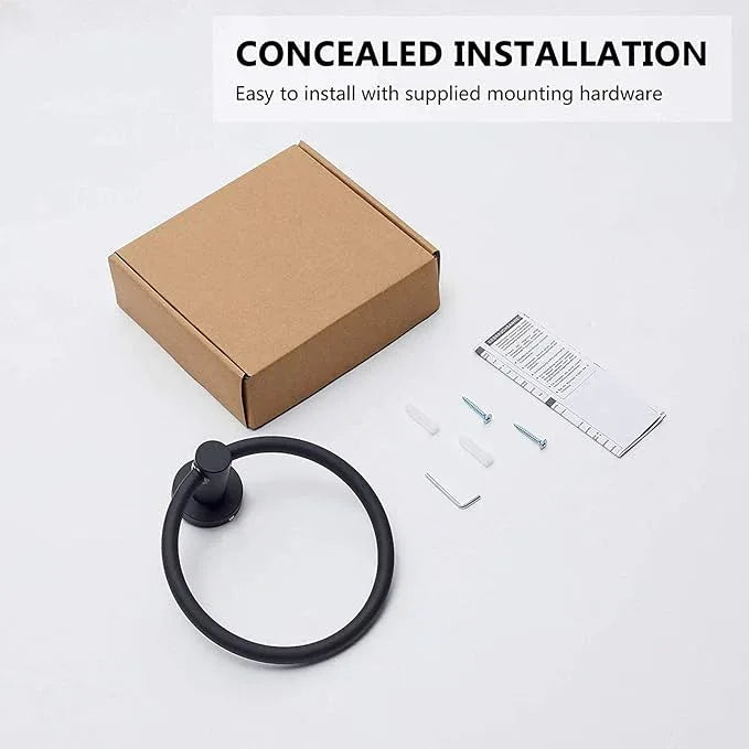 BGL 304 Stainless Steel Towel Ring Hanging Round Simple Black Towel Circular Holder - ModernBath