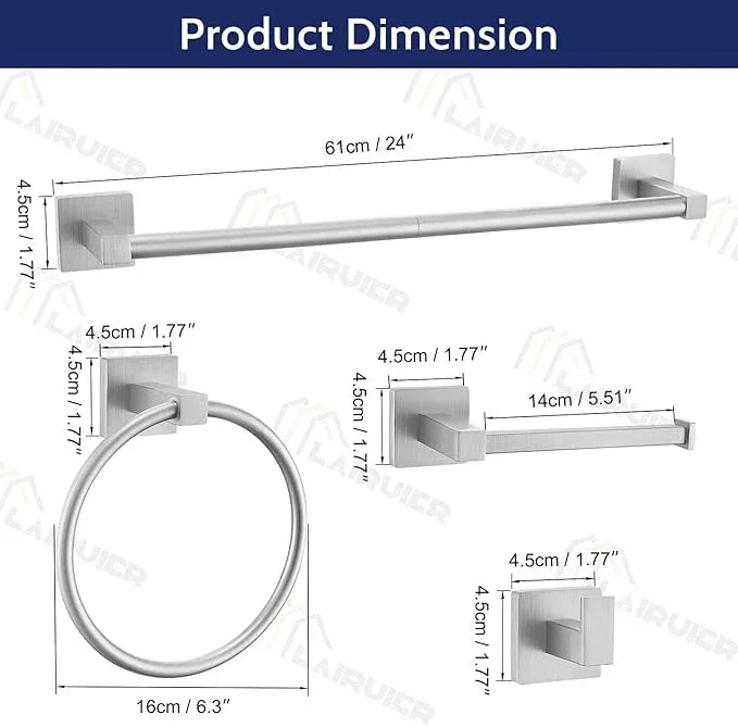 Lairuier 5-Piece Brushed Nickel Bathroom Hardware Set, Bathroom Accessories Set with Towel Bar, Toilet Paper Holder and 2 Towel Hooks SUS304 Stainless Steel Towel Bar Set Wall Mounted - ModernBath