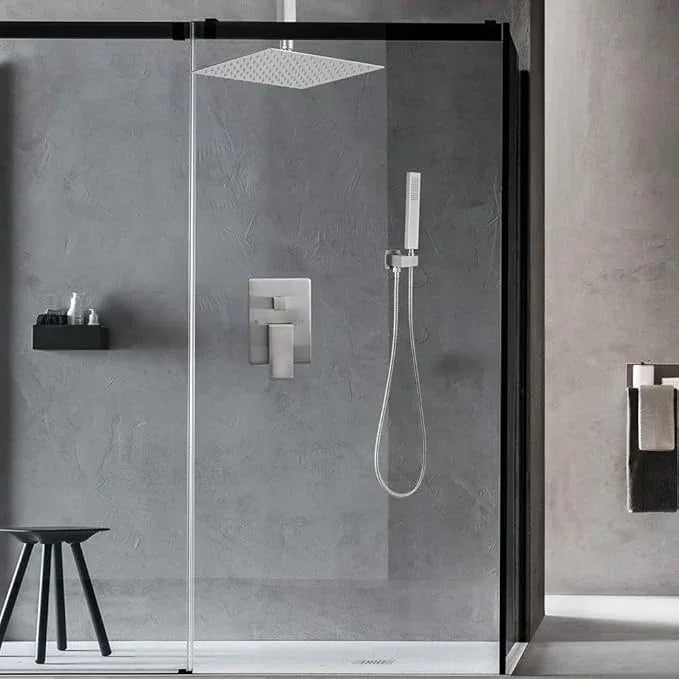 JingGang 10 Inch Ceiling Mounted Shower System Rain Mixer Shower Combo Set Rainfall Shower Head System Brushed Nickel Shower Faucet Rough-in Valve Body and Trim Kit Included - ModernBath