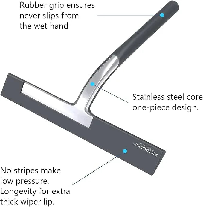Shower Squeegee for Glass Doors, 9" Inch Width Silicone Rubber Blade Squeegee Window Cleaner Tool Squeegee for Shower Glass Doors Bathroom Mirror Car Window Tile - Gray - ModernBath