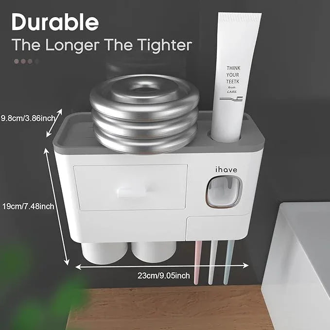 iHave Toothbrush Holders for Bathrooms, 2 Cups Toothbrush Holder Wall Mounted with Toothpaste Dispenser - Large Capacity Tray, Cosmetic Drawer - Bathroom Decor & Bathroom Accessories - ModernBath